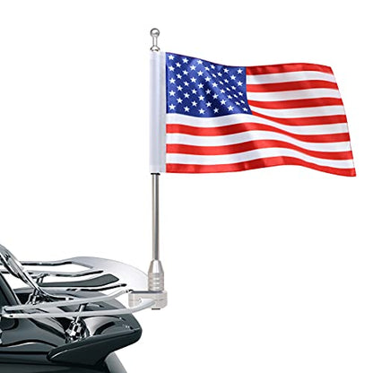 American Flag USA and Flag Pole Mount for Honda Goldwing GL1500 GL1200 GL1800 2001-2012 Fits Motorcycle Rear Luggage Rack - color: Silver Flagole+US Flag 1 Set