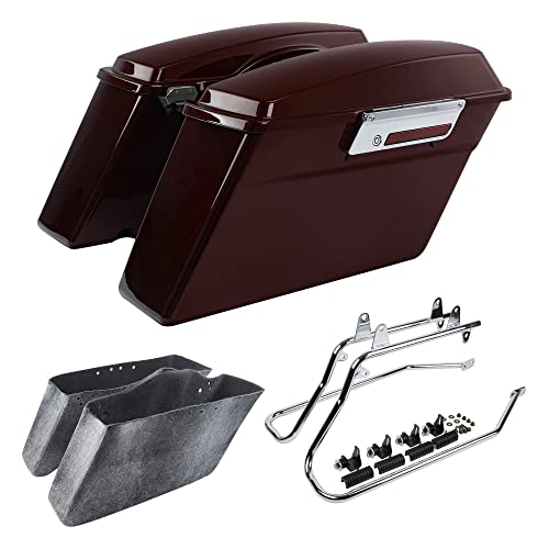 SLMOTO Hard Saddlebag Softail Conversion Brackets For 86-17 Harley-Davidson Softail CVO Convertible FLSTSE3 Deluxe FLSTN ABS Metal Rubber Vivid Black - color: For Red Hot Sunglo+Chrome Brackets