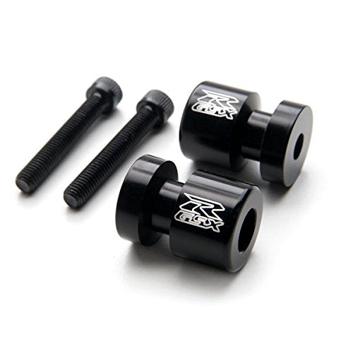 Black "GSXR" Engraved Swingarm Spools Sliders - Compatible with Suzuki GSXR 600 750 1000 Hayabusa and More! (1989-2013)