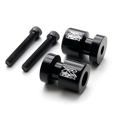 Black "GSXR" Engraved Swingarm Spools Sliders - Compatible with Suzuki GSXR 600 750 1000 Hayabusa and More! (1989-2013)