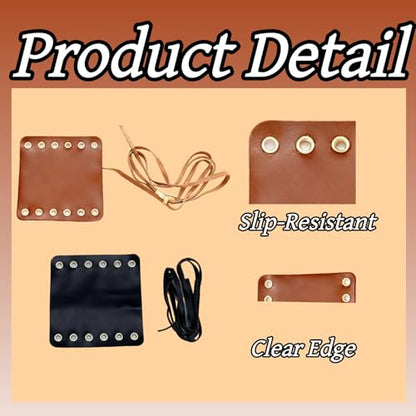 4 PCS Flat Leather Motorcycle Grip Covers Brown and Black Handlebar Protectors with Adjustable Straps Universal Anti-Slip Handle Gloves for Most Bikes