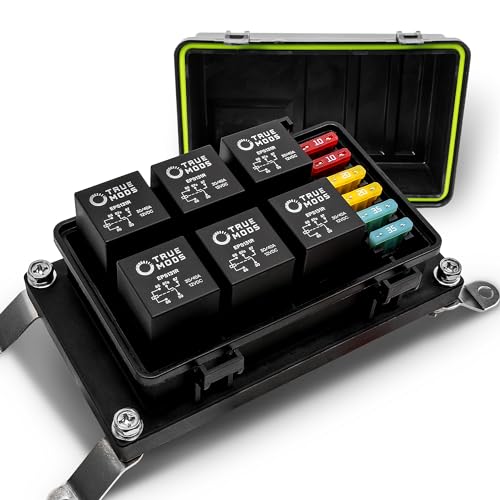 True Mods 12V DC Auto Waterproof Fuse 5-Pin Relay Box Block [6 ATC/ATO Fusible Holder] 6 Bosch Style Universal Relay Block Holder for Automotive Vehicles Cars Marine Boat Offroad Jeep Light Equipment - style: Fuse/Relay Kit