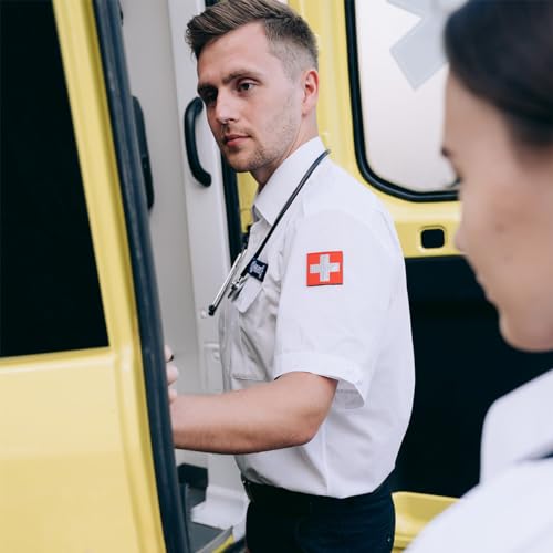 2Pcs Reflective Medic Patches,Medical Red Cross Morale Hook and Loop Badge First Aid Patches for IFAK Trauma Pouch, EMT, EMS, EDC Bag - color: Reflective Medic