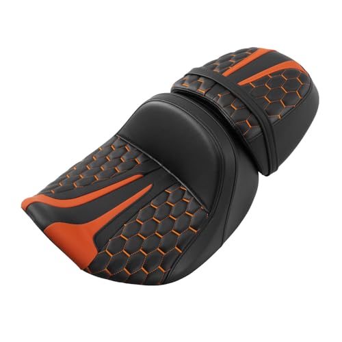 C.C. RIDER Low-Profile Rider&Passenger Seat Fit for Harley Touring 2023-2025 CVO Street Glide FLHXSE CVO Road Glide FLTRXSE 2024-2025 Street Glide FLHX Road Glide FLTRX FLTRXSTSE - size: 03# Black+ Orange Stitchs