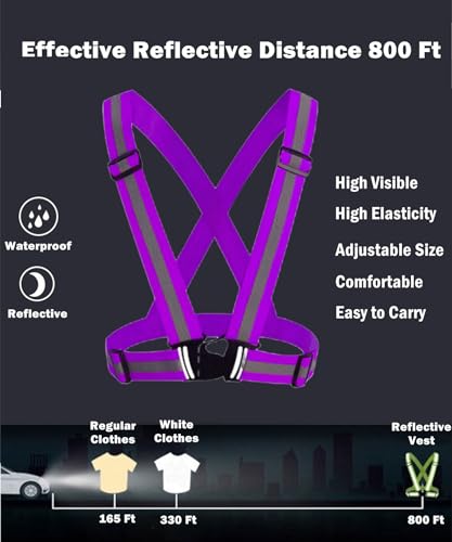 Reflective Vest, High Visibility Safety Vest Straps Reflective Gear for Night Running Walking Cycling for Men Women Kids - color: Purple