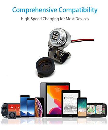 Cliff Top Motorcycle USB Charger Waterproof Dual USB Port 4A 20W Aluminium, with Magnetic Power Switch Heavy Duty for 7/8’’ and 1’’ Handlebars - Prevents Battery Drain (Silver) - color: Silver