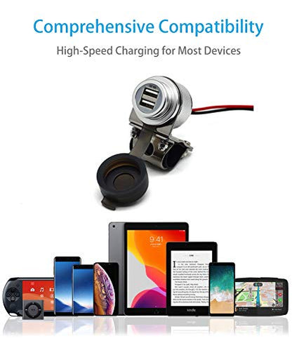 Cliff Top Motorcycle USB Charger Waterproof Dual USB Port 4A 20W Aluminium, with Magnetic Power Switch Heavy Duty for 7/8’’ and 1’’ Handlebars - Prevents Battery Drain (Silver) - color: Silver