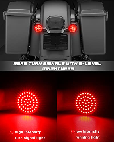 NTHREEAUTO 1157 Turn Signals with Smoked Lens Cover, Full LED Light Up 2 Inch Bullet Rear Brake Running Light Compatible with Harley Softail Dyna Sportster Fatboy Street Glide Road King - color: Red (Full Led Lights Up)