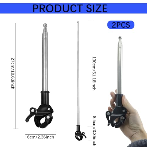 2Pcs 51in Stainless Steel Motorcycle Flag Pole, Adjustable Retractable Bike Flagpole Mount for ATV, Golf Cart, Wheelchair, Cycle, Mobility Scooter