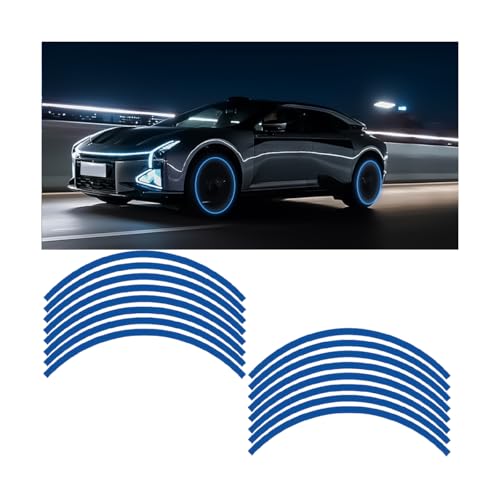 Zpana 16PCS Car Wheel Rim Reflective Stickers, Anti-Scratch Vehicle Night Safety Warning Rim Decals, Auto Tire Hub Eyebrow Tape Stripe Decorative Sticker, Universal for SUV Sedan Truck (Blue) - color: Blue