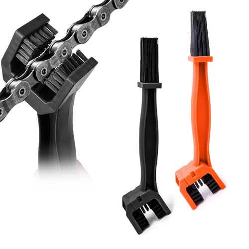 Dickno 2 PCS Motorcycle Chain Brush, Bicycle Chain Cleaning Brush Tool, Chain Gears Maintenance Cleaning Brush for Motorcycle Bicycle Scooter Tricycle, Motorcycle Accessories (Black+Orange) - color: Black+orange