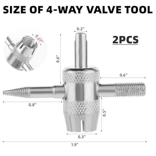 2 Pcs 4-Way Valve Core Tool Tire Valve Tools 4-in-1 Tyre Valve Removal Tool Tire Valve Stem Tool Valve Core Removal Tool Valve Stem Puller Valve Stem Removal Tool for Bicycle Bike Automobile Car