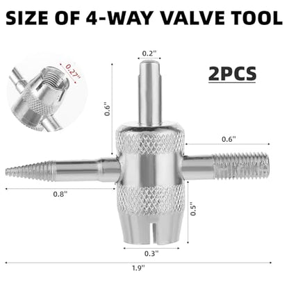 2 Pcs 4-Way Valve Core Tool Tire Valve Tools 4-in-1 Tyre Valve Removal Tool Tire Valve Stem Tool Valve Core Removal Tool Valve Stem Puller Valve Stem Removal Tool for Bicycle Bike Automobile Car