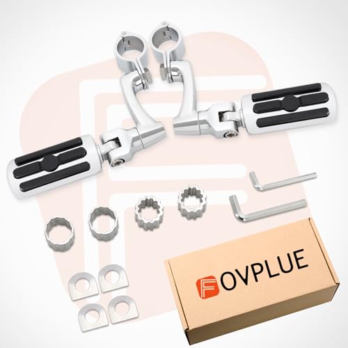 FOVPLUE 1", 1.25" Highway Footpegs,Adjustable Highway Peg for Harley Touring Softail Dyna Sportster Honda Kawasaki Suzuki Yamaha Indian Victory with 1", 1-1/4",22-35mm Engine Guards/Tubing,Chrome - color: CHROME and Rubber Style