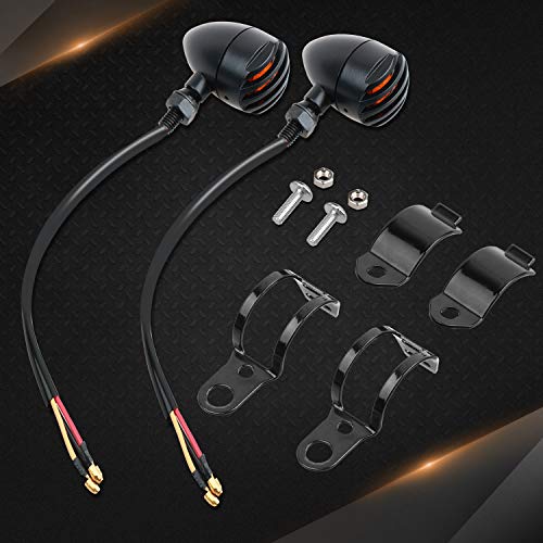 NTHREEAUTO Motorcycle Blinkers, Waterproof Aluminum Bullet LED Turn Signals, Universal Amber Indicator Light Compatible with Harley Dyna, Honda, Yahama, Bobber,Suzuki and Kawasaki 12V Motorbikes - color: Black/Amber