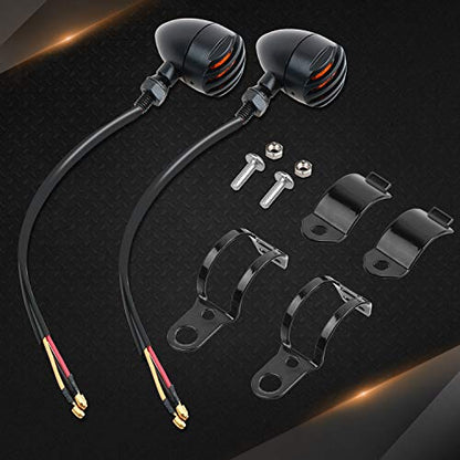 NTHREEAUTO Motorcycle Blinkers, Waterproof Aluminum Bullet LED Turn Signals, Universal Amber Indicator Light Compatible with Harley Dyna, Honda, Yahama, Bobber,Suzuki and Kawasaki 12V Motorbikes - color: Black/Amber