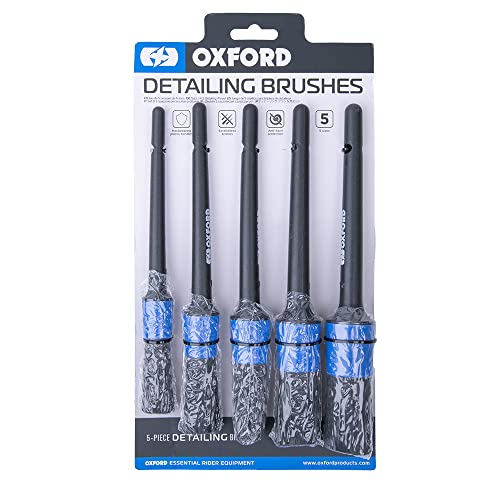 Oxford Motorcycle, 5 Pieces Different Size Car Brush, Detailing Kit for Cleaning Wheels, Emblems, Engine Bay, Leather, Air Vents, Interior and Exterior, Black, Set