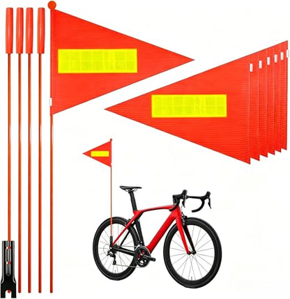 6PCS Orange Bike Safety Flag,6 Ft Bike Flags with Heavy Duty Fiberglass Flag Pole and Mounting Bracket, High Visibility Reflective Orange Flag Adjustable Bicycle Flag Pole