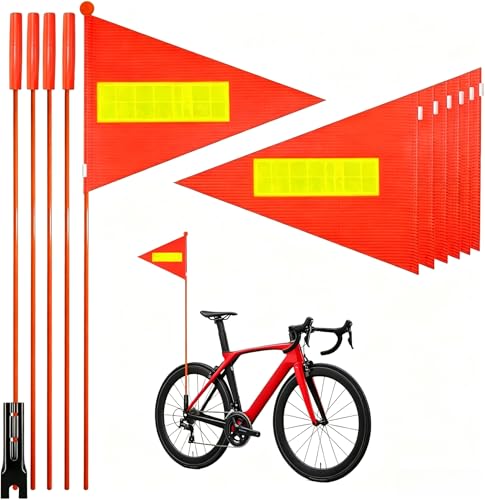 6PCS Orange Bike Safety Flag,6 Ft Bike Flags with Heavy Duty Fiberglass Flag Pole and Mounting Bracket, High Visibility Reflective Orange Flag Adjustable Bicycle Flag Pole