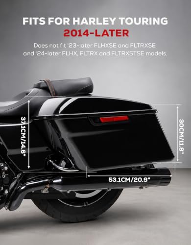 XFMT Motorcycle Saddlebags Hard Saddle Bags W/Black Latches & Liners For Harley Touring Road King Street Glide Road Glide Electra Glide 2014-2024, Vivid Black - color: Standard-Vivid Black W/ Black Latches