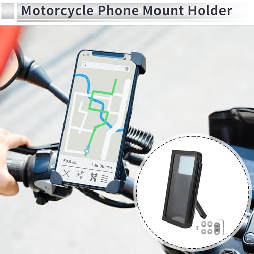 Motorcycle Phone Mount Holder ABS Aluminum Alloy PC for Rearview Mirror Mount Fits 4.7"-7"/119.38x177.8mm Smartphones Black