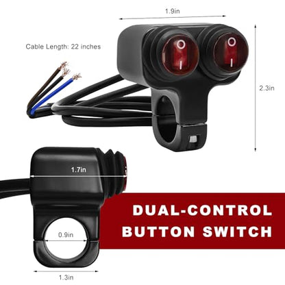 7/8" Motorcycle Light Bar Switch, Waterproof 12V 6A Handlebar Double Control Push Button Switch, Aluminium Alloy ATV ON/Off Switches for Headlights Spotlights Fog Lights