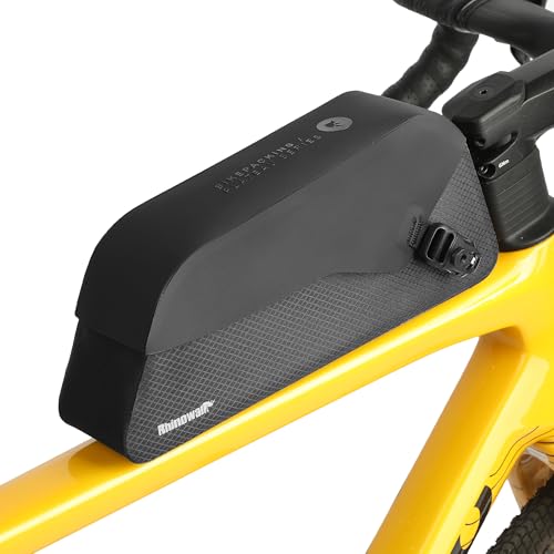 Rhinowalk Waterproof Top Tube Bike Bag IPX4 Magnetic Closure Frame Pack Slim Profile Fits Road Mountain Bike 1.3L - color: Black Toptube Bag, size: 1.3L