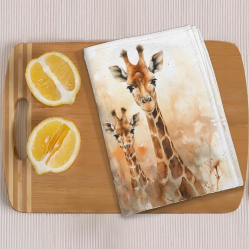 Watercolor Giraffe Kitchen Towels Set of 2 Absorbent Drying Dish Towels for Home and Bathroom - color: Brown