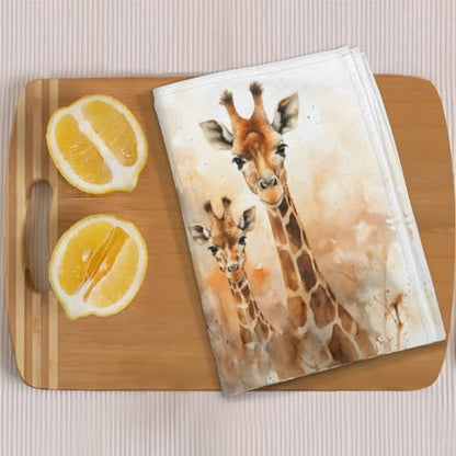 Watercolor Giraffe Kitchen Towels Set of 2 Absorbent Drying Dish Towels for Home and Bathroom - color: Brown