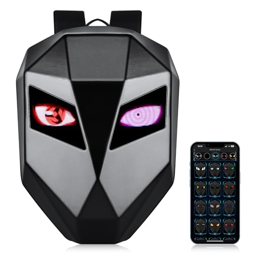 LED Motorcyle Knight Backpack for Men,Hard Case Riding Backpack Motorbike Laptop Bag Waterproof, DIY Programmable Full Color Display & Eyes,Large Size 19 inches - color: Black