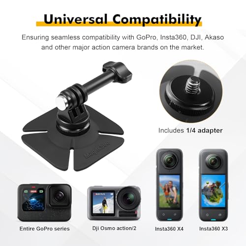 2 Pack Adhesive Helmet Camera Mount Fits for GoPro Hero 13/Max, Insta360 X5/X4/X3/X2 and DJI Osmo Action Sports Cameras, Flexible Sticky Accessories Bracket Base for Motorcycle, Snowboard