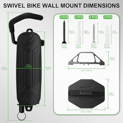 Swivel Bike Wall Mount, Bike Hangers for Garage, Space-Saving Vertical Bike Rack Holds Up to 66lbs, Heavy Duty Bicycle Storage Rack for MTB and Road Bikes, Easy to Install（2 Pack） - size: Rotate Two-Piece Set