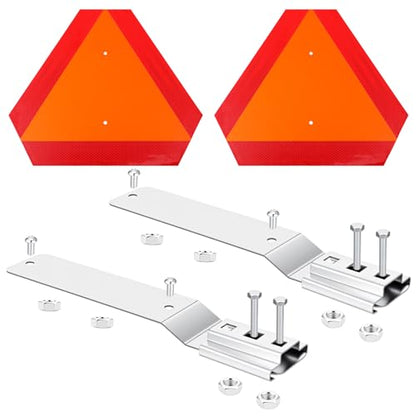 2-Pack Slow Moving Vehicle Signs with Mounting Brackets – 16”x14” Reflective Aluminum SMV Triangle for Golf Carts, Tractors & UTVs – DOT Compliant, Rust-Proof (Red/Orange)