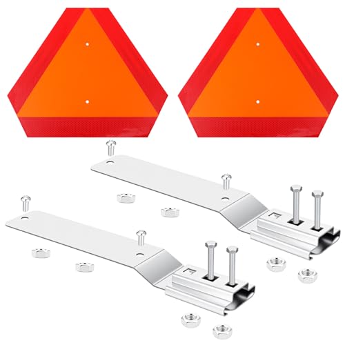 2-Pack Slow Moving Vehicle Signs with Mounting Brackets – 16”x14” Reflective Aluminum SMV Triangle for Golf Carts, Tractors & UTVs – DOT Compliant, Rust-Proof (Red/Orange)