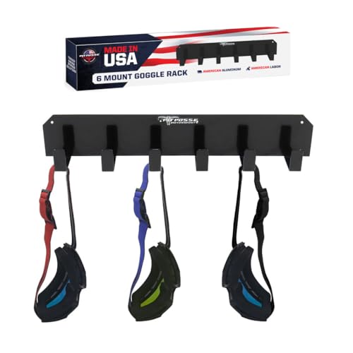 Pit Posse 598BK 6 Mount Goggle Rack Wall Hanger - Made in USA - Cabinet Shop Garage Enclosed Race Trailer Automotive Motorcycle MX Bike - Holds 6 Pairs of Goggles (Black)