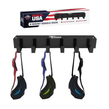 Pit Posse 598BK 6 Mount Goggle Rack Wall Hanger - Made in USA - Cabinet Shop Garage Enclosed Race Trailer Automotive Motorcycle MX Bike - Holds 6 Pairs of Goggles (Black)