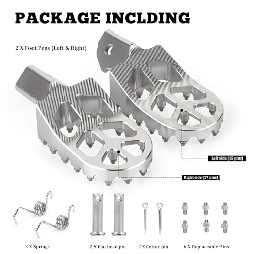 XINGWU Dirt Bike Foot Pegs for Surron Light Bee X/S E-Ride Pro SS/SR/S Talaria MX3 MX4 Segway X160/X260 CRF150F 230F 250F Electric Dirt Bike Foot Peg Rests (Silver) - color: Silver