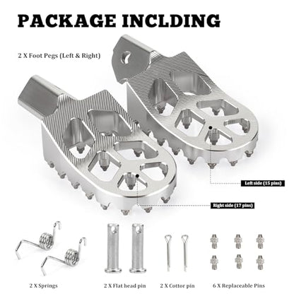 XINGWU Dirt Bike Foot Pegs for Surron Light Bee X/S E-Ride Pro SS/SR/S Talaria MX3 MX4 Segway X160/X260 CRF150F 230F 250F Electric Dirt Bike Foot Peg Rests (Silver) - color: Silver