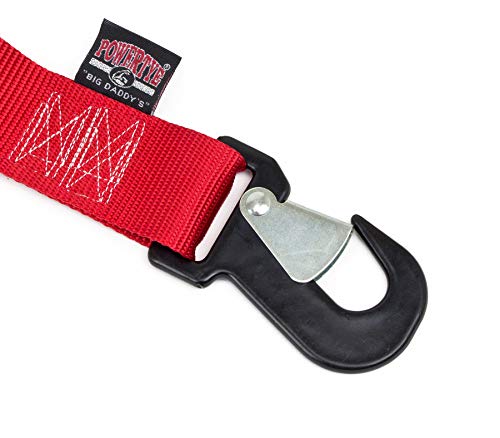 PowerTye 2in x 7ft Premium Trailer Kit with Big Daddy Ratchet Tie-Downs, Secure Hooks, Soft-Tye, & Storage Bag - Made in USA - 1,500 lb. WLL / 4,500 lb. Breaking Strength - Red (Pair) - color: Red Strap/Black Soft-Tye
