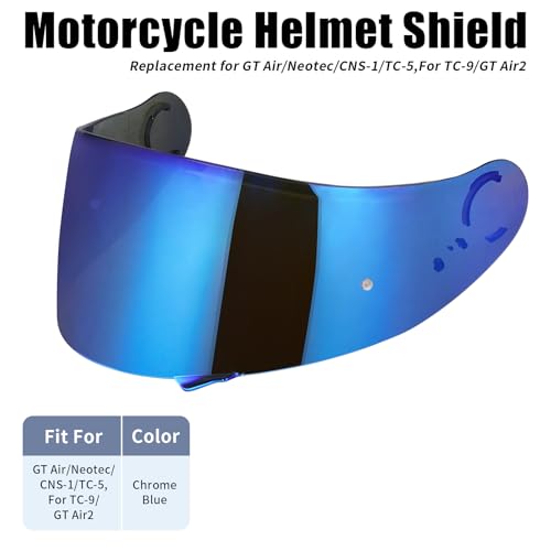 GT Air Visor Repalcement for GT Air 2, Outer Face Helmet Shield Compatible with CNS-1/Neotec/TC-5/TC-9 Accessories (Chrome Blue) - color: Chrome Blue