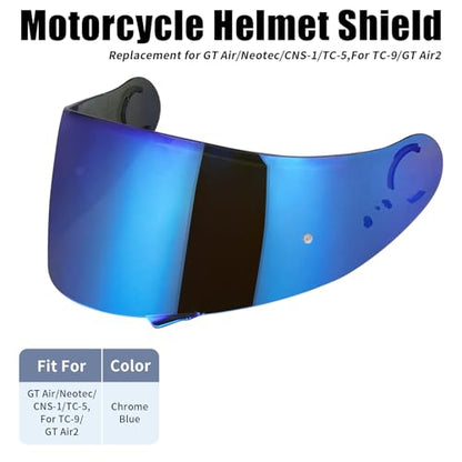 GT Air Visor Repalcement for GT Air 2, Outer Face Helmet Shield Compatible with CNS-1/Neotec/TC-5/TC-9 Accessories (Chrome Blue) - color: Chrome Blue