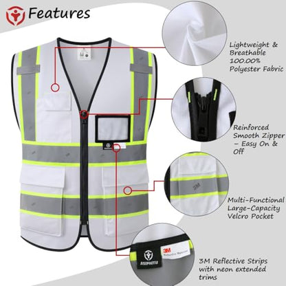 Safety Vest for Men Women Reflective Construction Vest - color: White, size: XX-Large