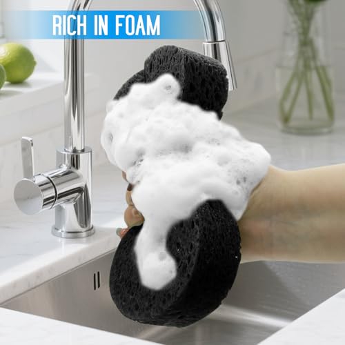 3 - Pack Large Sponge, Kitchen Sponges, Handy Sponges, Cellulose Sponges, Dish Washing Sponge, Natural Sponge, Car Washing Sponge, Eco Friendly Sponge (7.68 x 3.74 x 1.38 Inch), Black - color: Black