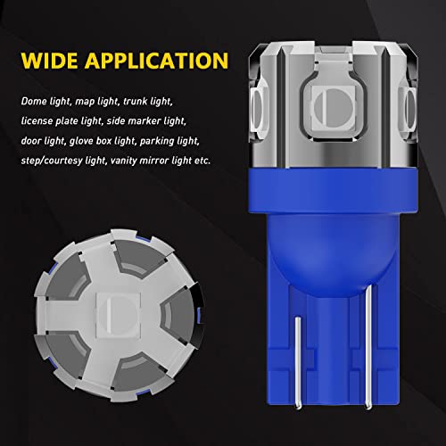 PHINLION 194 LED Light Bulb Blue Super Bright 168 2825 W5W T10 Wedge 6-SMD 3030 Chipsets LED Replacement Bulbs for Car Interior Map Dome Parking Door Courtesy License Plate Lights - color: Blue
