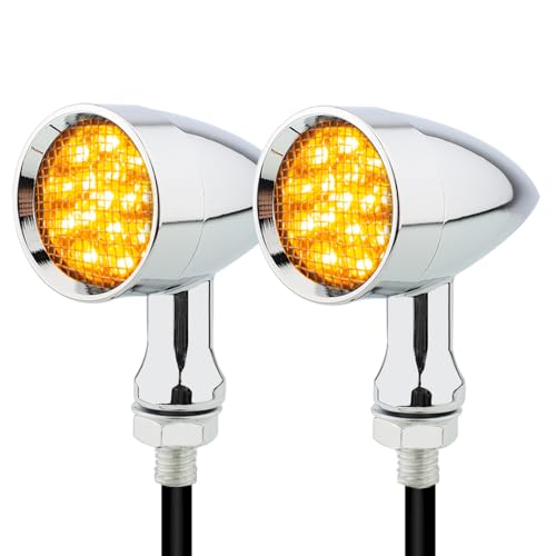 TSUNG Bullet LED Turn Signal Light Motorcycle Front Rear Indicator Small Blinker Universal for Cruiser Chopper Bobber Cafe Racer Street Bike (A-Chrome-Amber) - color: A-Chrome-Amber