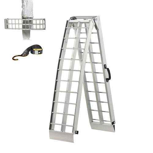 Motorcycle Ramps for Pickup Trucks, 7.5FT Aluminum Dirt Bike Ramp, Folding Powersports Loading Ramps with Load Straps for Trailers, Lawn Mower, ATV/UTV, 750LBS Capacity, 89" L x 12" W, 1PC - color: Silver