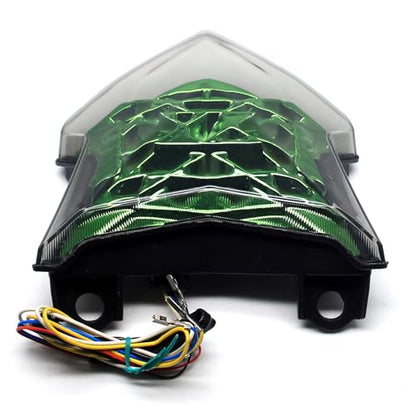 MZS Motorcycle Tail Light, LED Integrated Turn Signal Blinker Green Lens Compatible with Z900 2017-2024 / Z650 2017-2019 / EX 650 EX650 ER6F 2017-2019 / ZH2 2020-2024 - size: EX650/Z650/Z900/ZH2