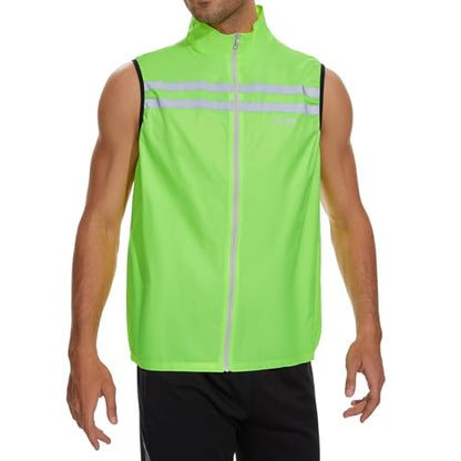 bpbtti Men's Hi-Viz Safety Running Cycling Vest Sleeveless Windbreaker vests- Windproof and Reflective - color: Hi-viz Yellow, size: Medium