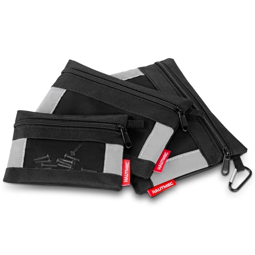 HAUTMEC 3 Pack Zipper Tool Pouch with Mesh Window, Small Tool Bags with Carabiner, Durable Oxford Utility Tool Organizer for Tools, Parts & Accessories – HT0126