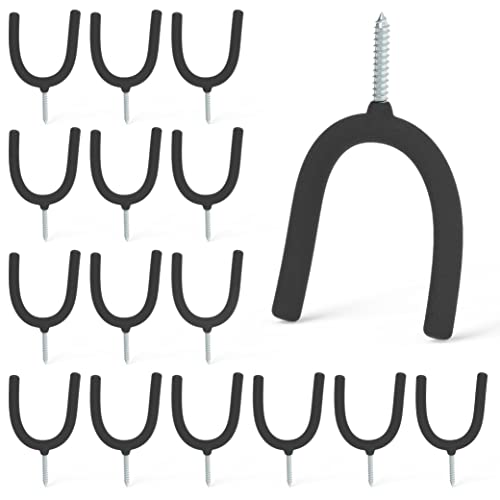 HUHOLE 16 Pack Screw in U Hooks Wall Organizers | Utility Hangers with 20 lb Capacity for Garden Tools, Mops, Brooms, Rakes, Hoses, Extension Cords and Home Items - style: U Hook 16PC